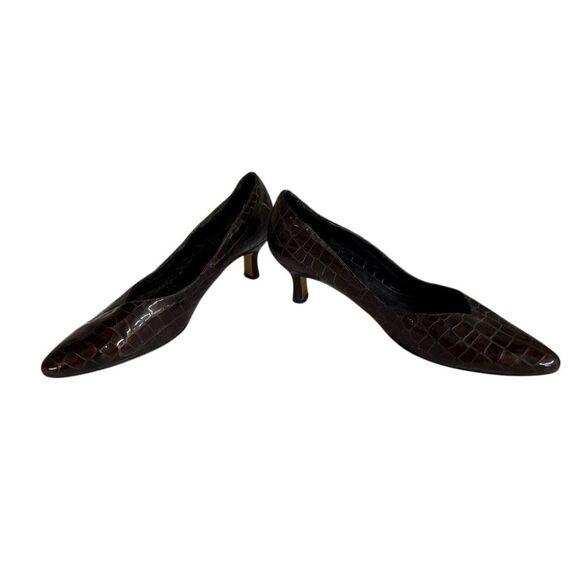 Stuart Weitzman Women's Dark Brown Leather Croc Embossed Pumps Heels Size 8.5 - Picture 4 of 10